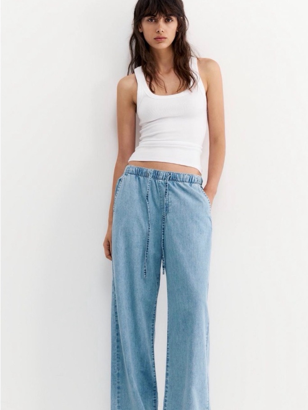 Pull&Bear Light Blue Wide-Leg Drawstring Jeans. PB owned by ZARA